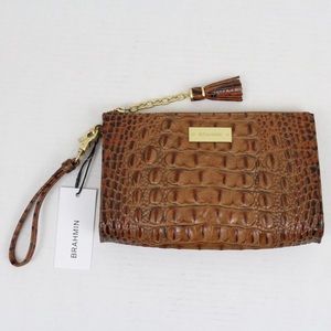 Brahmin Croc Embossed Brown Millie Wristlet Clutch